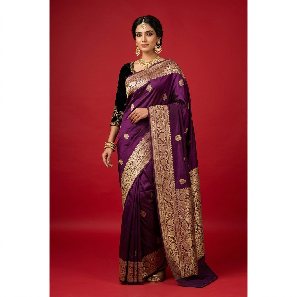 Semi Mashru Plain Saree with Border